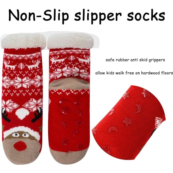 3 par med tøffelsokker for gutter, fuzzy barneslippersokker med sklisikre grep, tykke, fluffy, søte julesokker for barn