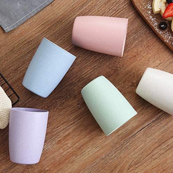Ekologisk återanvändbar mugg för vuxna (12oz), vetehalm biologiskt nedbrytbar hälsomugg set om 5 - Flerfärgad, diskmaskinssäker - Beige