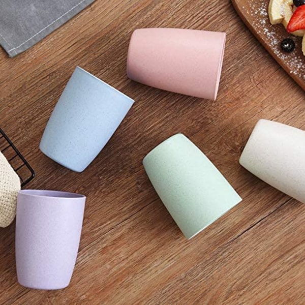 Ekologisk återanvändbar mugg för vuxna (12oz), vetehalm biologiskt nedbrytbar hälsosam muggset med 5 - Flerfärgad, diskmaskinssäker - Rosa