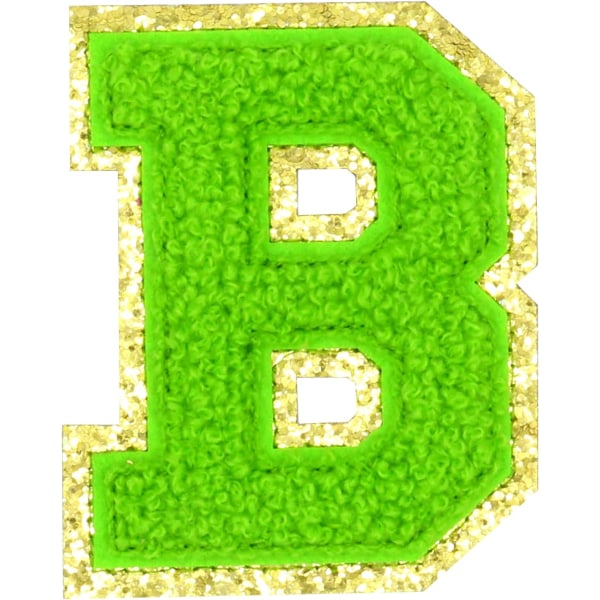 Engelska bokstav B Stryk på reparationslappar Alfabetsömnad Applikationer Klädmärken, med guldglitterkant, självhäftande bakdekal (Grön B) BGrön