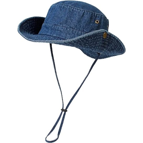 Kvinners klassiske sol sommer strandhatt 100% bomull steinvasket utendørshatt jakthatte kvinners justerbare cowboy bøttehatt