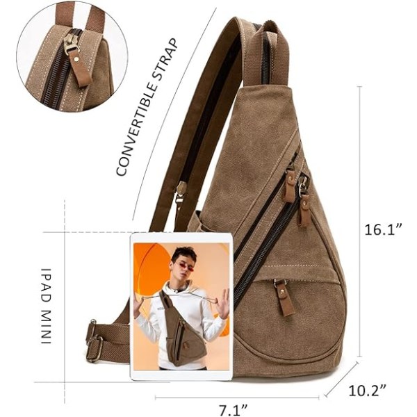 Canvas Sling Bag - Liten Crossbody ryggsäck Shoulder Casual Daypack ryggsäck för män kvinnor