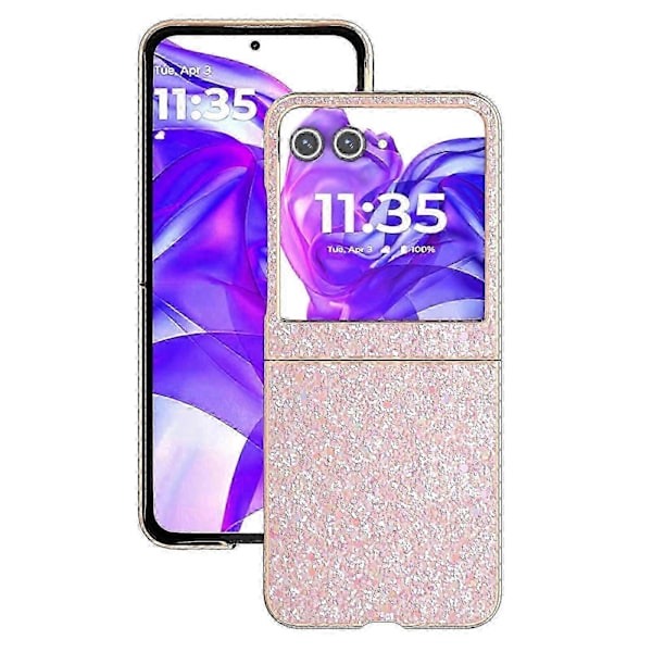 Skal för Motorola Razr 50 5G Elektropläterad Telefonfodral Färgglad Glitterdesign PU+TPU Skyddsfodral Peach Pink
