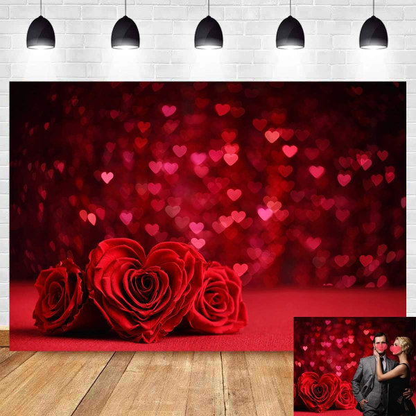 Rose Flower Glitter Paljetter Bokeh Fotografi Bakgrunder för Alla hjärtans dag 7x5ft Vinyl Röd Kärlekshjärta Banner Bildmonter