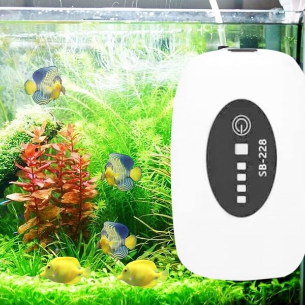 Akvarieluftpumpe, oppladbar, bærbar fiskepumpe, USB-lufter, batteridrevet akvarielufting, en eller to uttak for akvarium, fiske, fisk