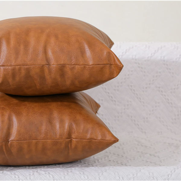 Set med 2 konstläderkuddfodral, moderna bruna utomhuskuddfodral dekorativa örngott för soffa säng soffa (18 x 18 tum)