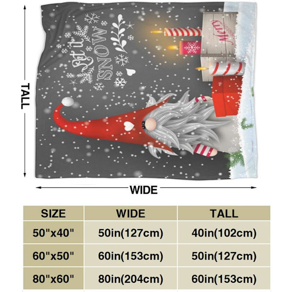 Ansiktsklut ulloverteppe, God jul Nisser julegave Vinter snøfnugg sengeteppe for sofa, mykt og koselig stoff 127,7 x 101,6 cm