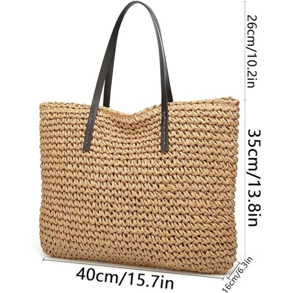 Straw Bag For Women, Summer Beach Bags Solid Color Womens Straw Purse Big Tote With Pom Poms