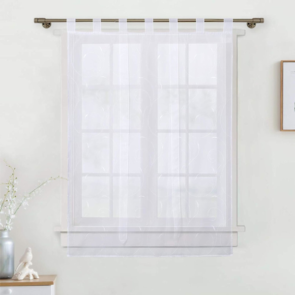 Rengasverhoilla varustettu sälekaihdin, läpinäkyvä rengasverho, keittiö, läpinäkyvä rengasverho, kirjonta, moderni lanka, vihreä 80x140cm