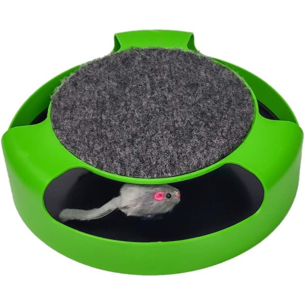 Interaktiv kattleksak, musfångande kattleksak med en löpande mus och en skrapmatta, kvalitetskattleksak, grön
