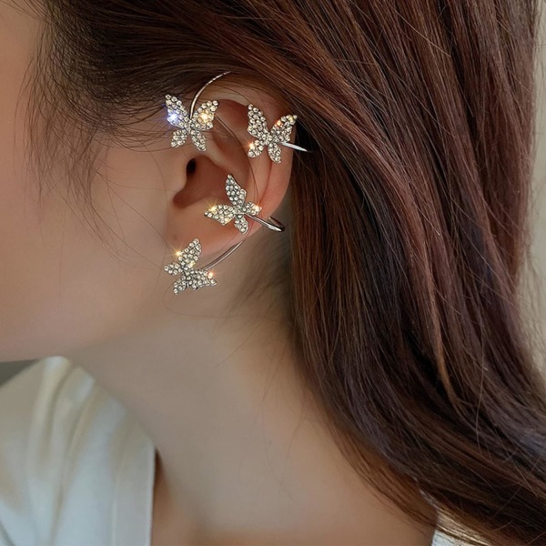 Heyone Butterfly Wing Drop Dangle Øredobber Gullbelagt Krystall Rhinestone for kvinner jenter bryllup Smykker