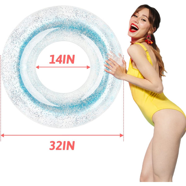 Innerslangar för pool vuxen, simring med konfetti glitter, sommar pool transparenta uppblåsbara slangar för vuxna barn (6PCS)