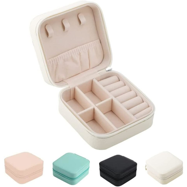 Bærbar smykkeskrin Organizer PU Læder Mini Rejse Smykke Opbevaringsboks til Ringe Øreringe Halskæde Armbånd Smykker Gave til Kvinder Piger Hvid