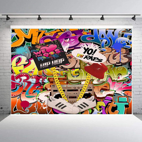 Rakastamme 90-luvun juhlien sisustusta Valokuvaustausta Hip Hop Graffiti -tyyli Kuva Taustat Studio Rekvisiitta Banneri Vinyyli 7x5ft