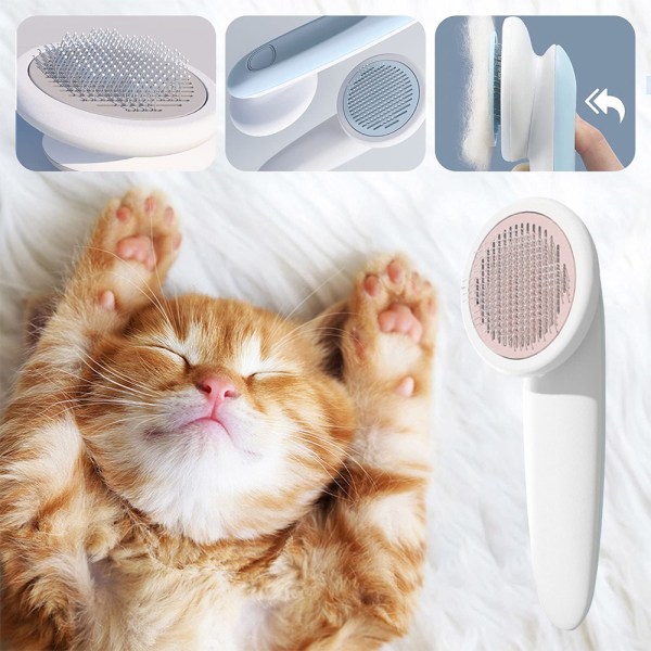 Självrengörande Slicker-borste för katter och hundar, husdjursvård och hårborttagningsborste. Lämplig för alla hårtyper av katter, hundar och kaniner, rosa.