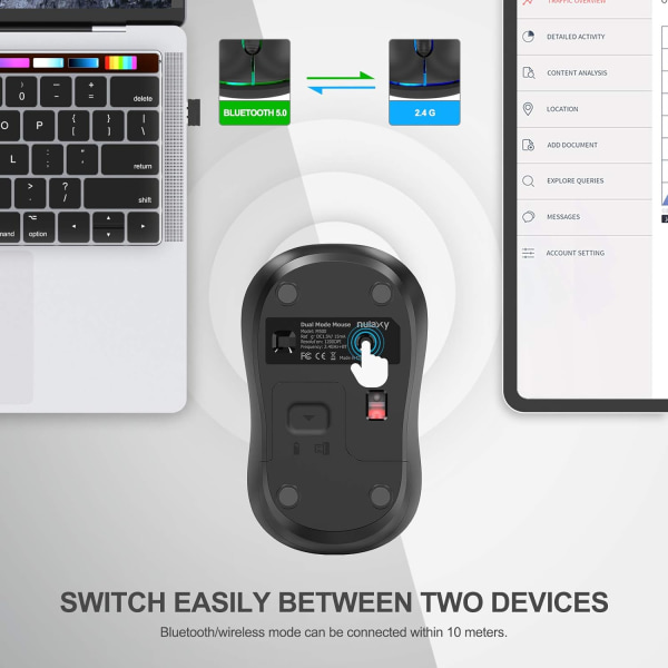 Bluetooth-mus, 2,4G Bluetooth trådløs mus dobbel modus (Bluetooth 5.0+USB), datamus med USB-mottaker