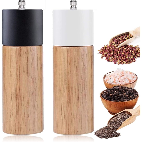 Pepparkvarn, 2 träsalt- och pepparkvarnar, manuell kryddkvarn och kvarn med justerbar keramisk salt- och pepparkvarn