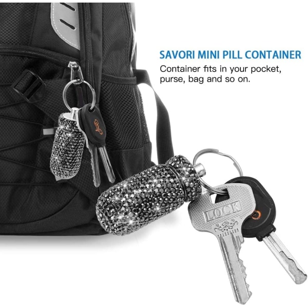 Portable Pill Case Pill Container Waterproof Pill Holder with Keychain Bling Pill Box Medicine Dispenser Bottle Storage(Grey)