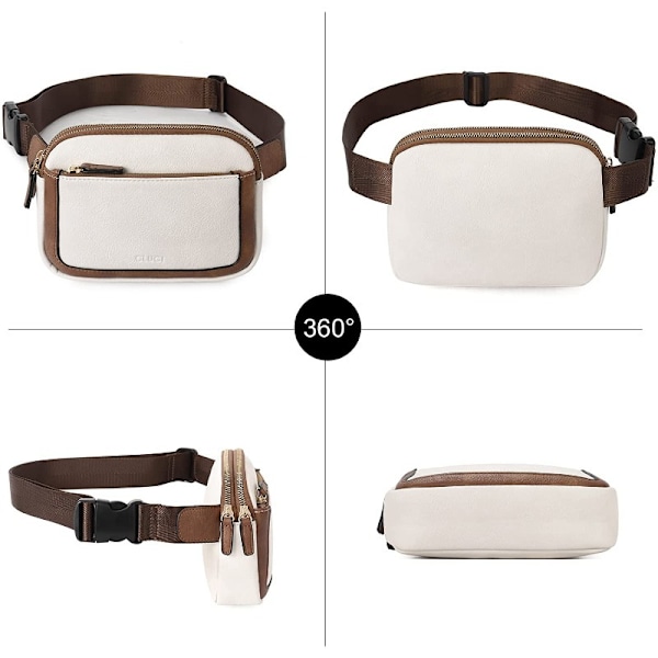 Kvinnor PU läder bältesväska Crossbody midjeväska Reseaxelväskor Black and white