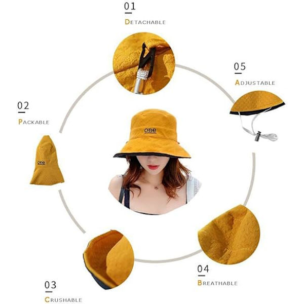 Solhatte til kvinder, pakkelige, UV-beskyttelse UPF50, strandhat, sommer, reversibel, bredskygget solhat