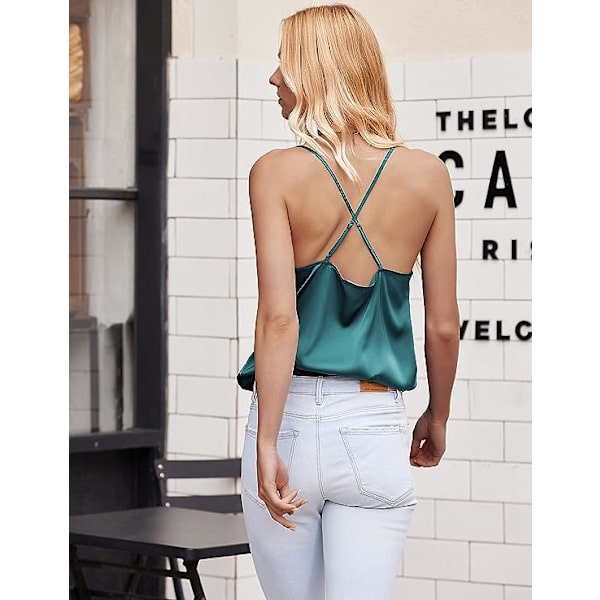 Silke Camisole Top til kvinder med Cowl Neck Camis Satin Tank Top Sexy Spaghetti Strap Ærmeløs Løs Bluse（stor）
