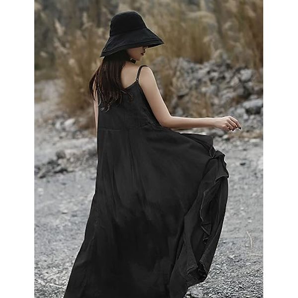 2023 Sommerkjoler til kvinder Solid Casual Loose Bohemian Kjole Spaghetti Stropper Maxi Kjole M01