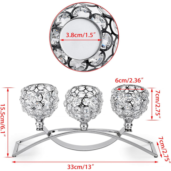 3-haarainen Kristalli Kynttilänjalka Kulhot Teekuppi Kynttilänjalka - Votiivikynttilänpidike Koristeet Kynttilänjalat Maljakko Kynttilänjalka (Hopea)