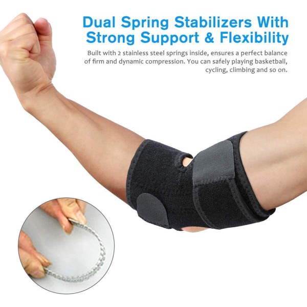 Elbow Brace, Adjustable Elbow Support with Dual-Spring Stabilizer, Elbow Strap for Golfers Elbow, Tennis Elbow