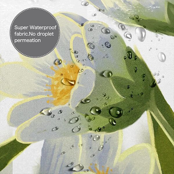 Bruseforhæng Landlig Hvid Blomster En Spirende Daisy Vandtæt Stof Bruseforhæng Sæt til Badeværelse 12stk Kroge(60x72inches) Hvid Grøn