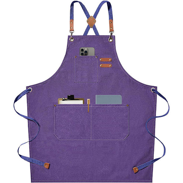 Etuliinat miehille ja naisille, suuret taskut, puuvillainen kangas, ristiselkä, kestävä säädettävä työetulia, koko M - XXL (Violetti)