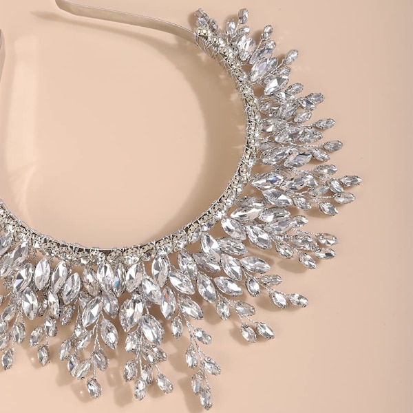 Brud Krystall Hårstykke Sølv Brud Hodebånd Bryllup Håndlaget Hårtilbehør Krystall Rhinestone Brud Hodeplagg for Kvinner Brede Brud Hodebånd