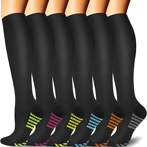 6 paria kuparisia kompressiosukkia naisille ja miehille, paras verenkiertotuki lääketieteelliseen käyttöön, juoksuun, hoitotyöhön ja urheiluun Color strips on soles of feet L/XL