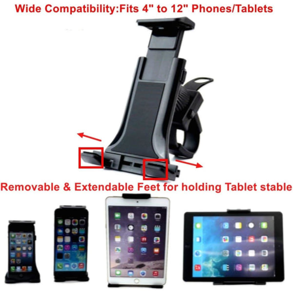Gymstyre inomhus på träningscyklar och löpband och bilratthållare för 3,5-12" surfplattor/mobiltelefoner (för 7,9-11,9" iPad)
