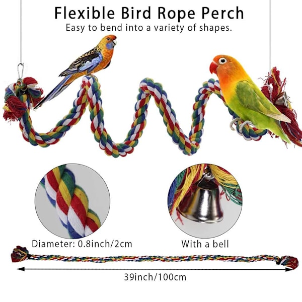 Fugletov Perch, Papegøje Legetøj Reb Bungee Fugle Legetøj 1M