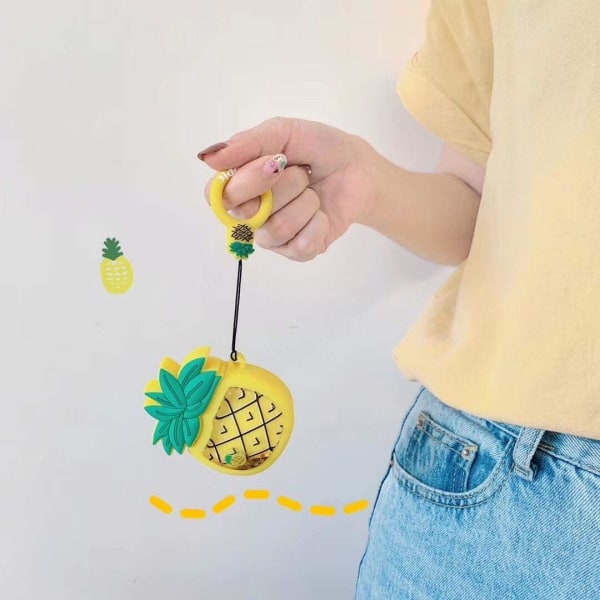 Quicksand Ananas Etui Kompatibel med Airpods 1/2, Sød 3D Tegneserie Sjov Sjov Børn Piger Teenagere Cover, Kawaii Frugt Bling Glitter