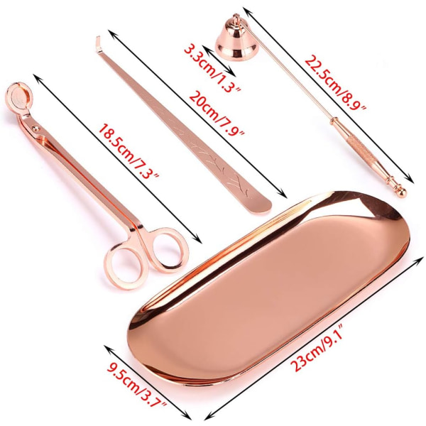 4 in 1 Candle Accessory Set - Candle Wick Trimmer, Candle Wick Dipper, Candle Wick Snuffer, Storage Tray Plate(Rose Gold)