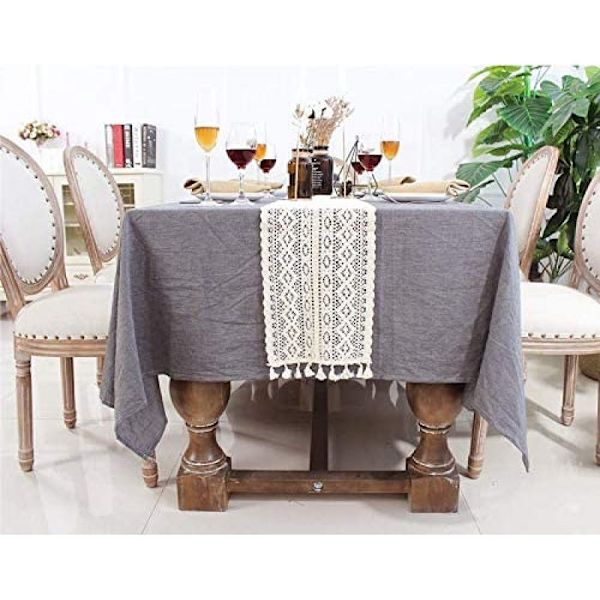 Beige bordslöpare rektangulär virkad spets elegant ihålig nätduk för rustik boho bröllop, bordsdekoration