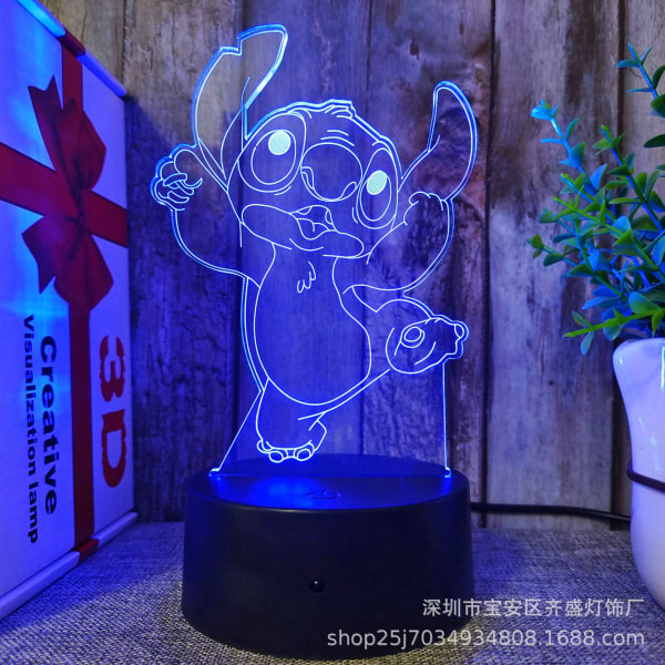 Cartoon Kawaii Stitch Lilo and Stitch Anime Character 3D Optical Illusion LED Sovrumsdekor Sovbordslampa med fjärrkontroll 7 färger