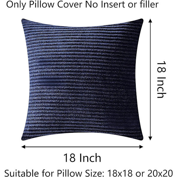 Blå Pudebetræk til Sofa Navy Dekorative Pudebetræk Sæt af 2 Stribet Plys Corduroy Sofa Bænk Soveværelse, 18x18 tommer, Navy Blå