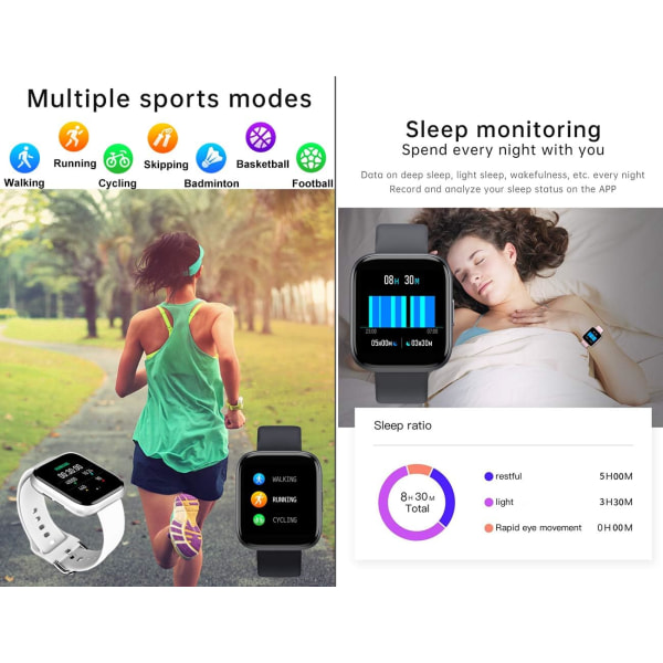 Smartklokke (Motta/Ring) 1,54'' Full Touch Screen Fitness Tracker med Vanntett Pulsmåler (Hvit)