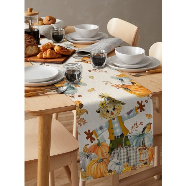 Thanksgiving Fugleskræmsel Bordløber Gård Græskar Høst Linned Bomuld Bordløber Kommode Tørklæder, Efterår Efterår 13x90in