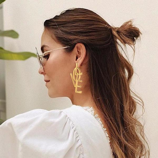 Heyone Simple Punk Kærlighedsbrev Store Lange Dangle Øreringe Mode Engelsk Alfabet Kærlighed Hjerteform Dangle Stud Øreringe