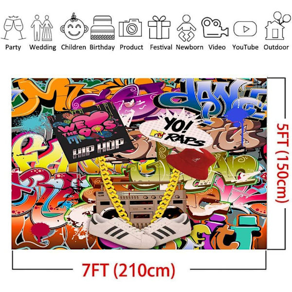 Rakastamme 90-luvun juhlien sisustusta Valokuvaustausta Hip Hop Graffiti -tyyli Kuva Taustat Studio Rekvisiitta Banneri Vinyyli 7x5ft
