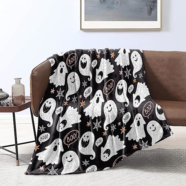 Halloween filt barn pojkar flickor tecknad spöke Halloween filt filt för soffa säng mjuk lätt plysch filt (spöke, filt (50\"x60\"))