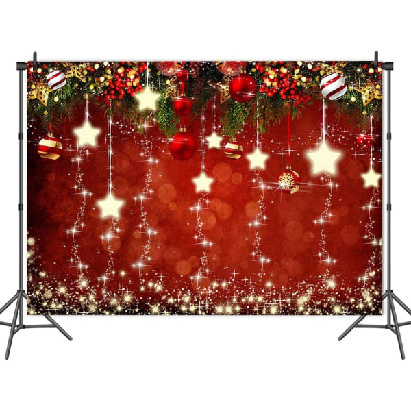 Funklende stjerner rød julebaggrund til fotografering Vinyl 7X5FT Glitter Sparkle juletræer Xmas bold træ glædelig nytår