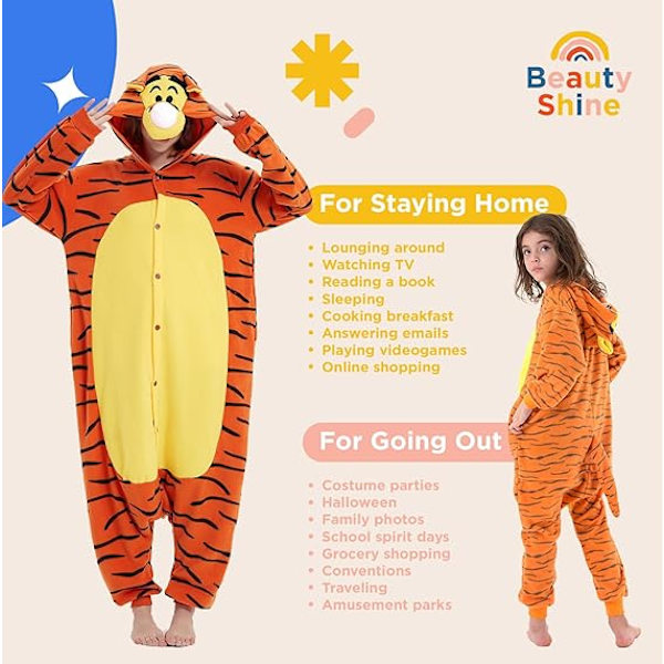 Unisex Vuxen Cartoon Kostym Halloween Jul Nattkläder Jumpsuit Onesies Plysch Cosplay Pyjamas Tigger S