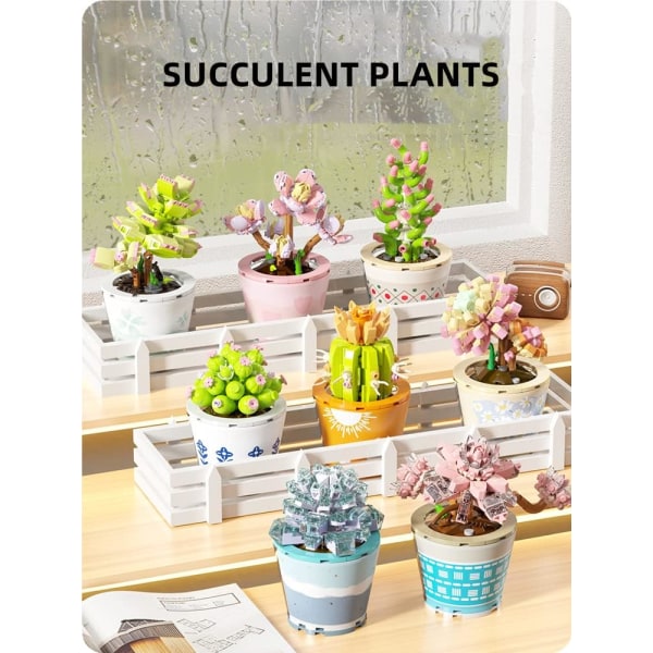 Mini Blokker 193PCS Sukkulent Plante Bonsai Byggesett, Kontor og Romdekor Sukkulenter Blomster Modell Byggeleker, Bursdag