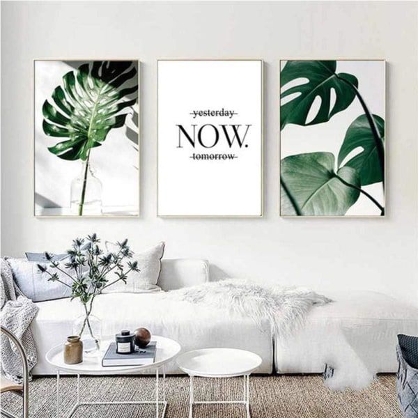 Grønne blade tryk væg lærred kunst, 16x20 tommer tropiske planter Monstera minimalistisk akvarel (sæt med 3 uindrammede) - -