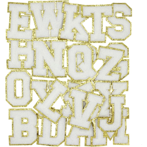 Letter Patch Iron On， English Letter A-Z Iron Repair Patches Alphabet Sewing Appliques Clothing Badges（White A-Z）A-ZWhite