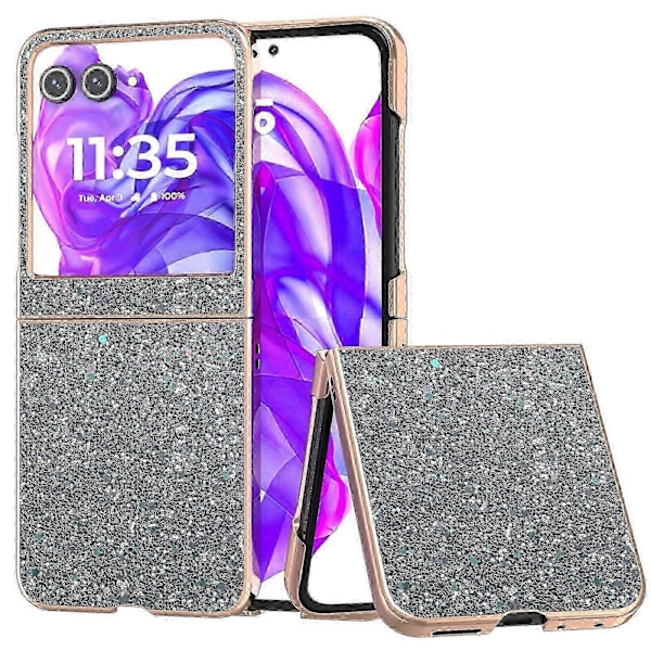 Skal för Motorola Razr 50 5G Elektropläterad Telefonfodral Färgglad Glitterdesign PU+TPU Skyddsfodral Rock Pine Green